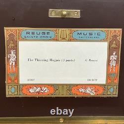 Vintage Swiss Reuge Sainte Croix CH 3/72 Wood Inlaid Music Box Thieving Magpie