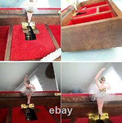 Vintage Swiss Reuge Style Dancing Ballerina Mirror Trinket Jewelry Musical Box