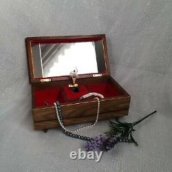 Vintage Swiss Reuge Style Dancing Ballerina Mirror Trinket Jewelry Musical Box