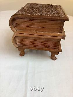 Vintage Switzerland Thorns Inlaid Wood Hand Carved Music Box Works