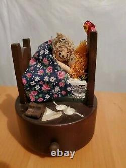 Vintage TACKYDAN Wood MUSIC BOX Beddybye Exotic Couple in Bed Making Love Works