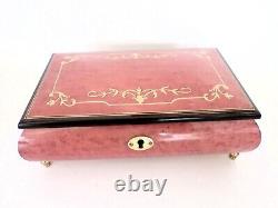 Vintage The San Francisco Music Box Wood Inlay Lacquered Jewelry Box Italy Pink