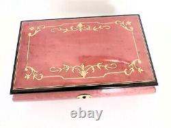 Vintage The San Francisco Music Box Wood Inlay Lacquered Jewelry Box Italy Pink