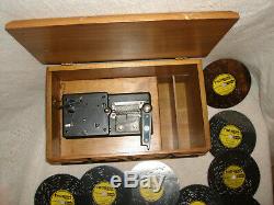 Vintage Thorens AD-30 Disc Music Box in Walnut Wood Case Plus 14 Discs