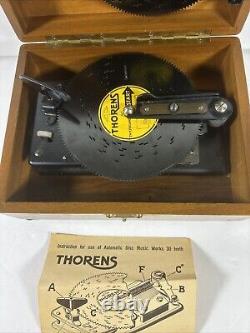 Vintage Thorens Swiss Music box Disc Player 5 Discs Wood AS IS Switzerland