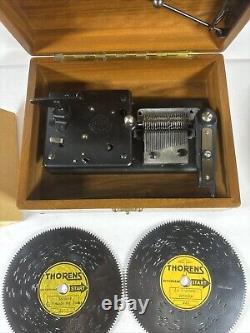 Vintage Thorens Swiss Music box Disc Player 5 Discs Wood AS IS Switzerland