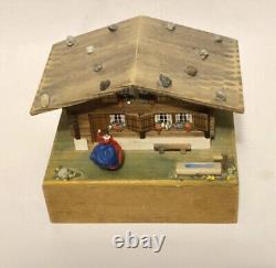 Vintage Vtg Htf Reuge Swiss Wood Chalet Dancing Ballerina Music Box Handmade