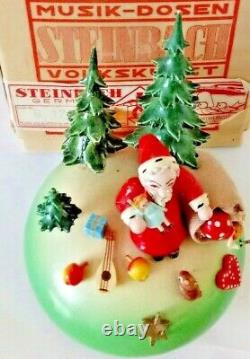 Vintage West German Steinbach Mechanical Wooden Music Box Plays Silent Night