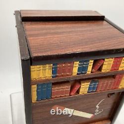 Vintage Wood Bookcase Wind Up Music Box Moving Dog Cigarette Dispenser Japan