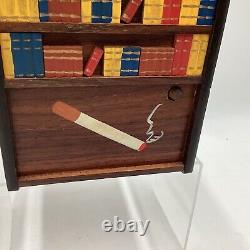 Vintage Wood Bookcase Wind Up Music Box Moving Dog Cigarette Dispenser Japan