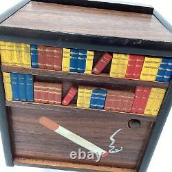 Vintage Wood Bookcase Wind Up Music Box Moving Dog Cigarette Dispenser Japan