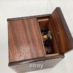 Vintage Wood Bookcase Wind Up Music Box Moving Dog Cigarette Dispenser Japan