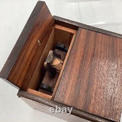 Vintage Wood Bookcase Wind Up Music Box Moving Dog Cigarette Dispenser Japan