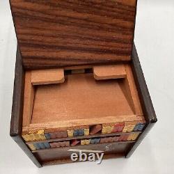 Vintage Wood Bookcase Wind Up Music Box Moving Dog Cigarette Dispenser Japan