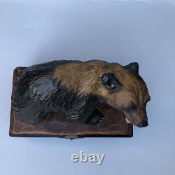 Vintage Wood Carved Black Bear Music Box Japan