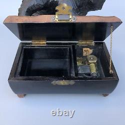 Vintage Wood Carved Black Bear Music Box Japan