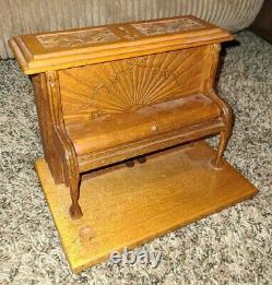 Vintage Wood Carved Piano Music Box Bank
