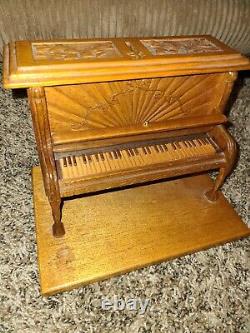 Vintage Wood Carved Piano Music Box Bank Coins