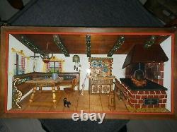 Vintage Wood Diorama Biergarten Scene, Reuge Musical lighted