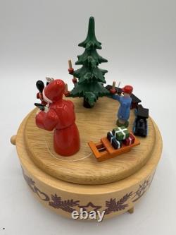 Vintage Wood Germany Erzebirge Christmas Tree Santa Music Box Carousel Works