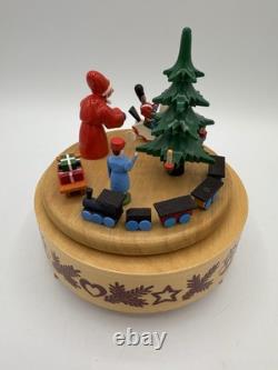 Vintage Wood Germany Erzebirge Christmas Tree Santa Music Box Carousel Works