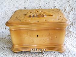 Vintage Wood Music Jewelry Trinket Box Storage German Carved Black Forest 1970s