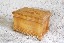 Vintage Wood Music Jewelry Trinket Box Storage German Carved Black Forest 1970s