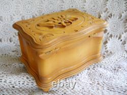 Vintage Wood Music Jewelry Trinket Box Storage German Carved Black Forest 1970s