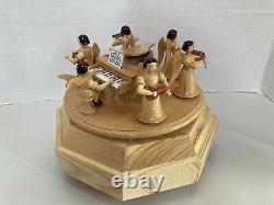 Vintage Wood Music box with angel Playing Instruments Violin at grand piano