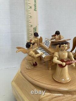 Vintage Wood Music box with angel Playing Instruments Violin at grand piano