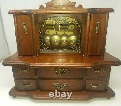 Vintage Wood Musical Jewelry Box withStriking Bells RARE Sankyo