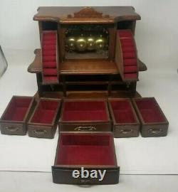 Vintage Wood Musical Jewelry Box withStriking Bells RARE Sankyo