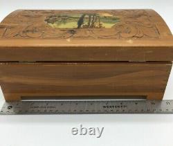 Vintage Wooden Ornate Jewelry Music Box Tales of Vienna Woods Works Box Damage