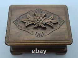 Vintage Working CUENDET Swiss Cylinder Ornate Carved Walnut Music Box EDELWEISS