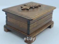 Vintage Working CUENDET Swiss Cylinder Ornate Carved Walnut Music Box EDELWEISS