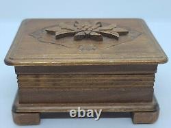 Vintage Working CUENDET Swiss Cylinder Ornate Carved Walnut Music Box EDELWEISS