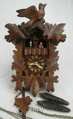 Vintage cuckoo clock REGULA weights GERMANY wood animated MUSIC BOX & DANCERS