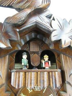 Vintage cuckoo clock REGULA weights GERMANY wood animated MUSIC BOX & DANCERS