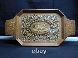 Vintage late 1800s neoclassical Music Box Wood Serving Tray, plays O Sole Mio