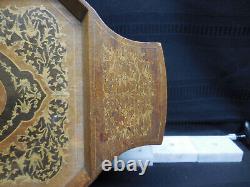 Vintage late 1800s neoclassical Music Box Wood Serving Tray, plays O Sole Mio