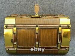 Vintage musical box trunk 1960-70's switzerland brass wood key birthday song