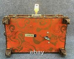 Vintage musical box trunk 1960-70's switzerland brass wood key birthday song