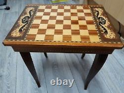 Vintage musical chess table, Italian Inlaid Maquetry