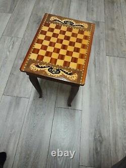 Vintage musical chess table, Italian Inlaid Maquetry