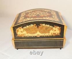 Vintage ornate handmade marquetry Italian inlaid wood music jewelry box casket