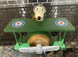 Vintage wood Peanuts Snoopy flying Bi-plane music box Sopwith Camel Schmid Bros
