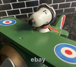 Vintage wood Peanuts Snoopy flying Bi-plane music box Sopwith Camel Schmid Bros