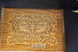 Vintage wood inlay cigarettes box dragon mythological music box