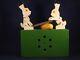 Vintage Wood Toy Music Box Rabbits Sawing A Carrot 60's 70's Very Good Cond