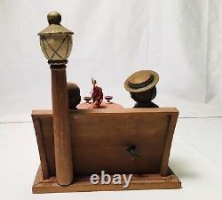 Vntg 1940s Rare Anri Hand Carved Wood Mechanical Automaton Music Box Bar Set